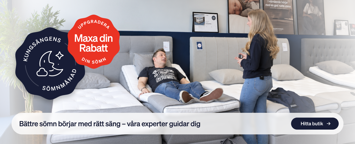 Vi firar KungSängens Sömnmånad - Hitta det som gör skillnad för just din sömn. Rabatt på hela köpet  – i tre nivåer