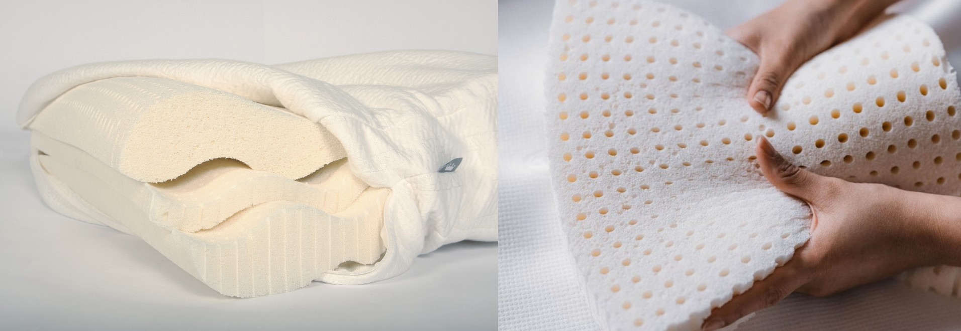 Händer som klämmer i talalay naturlatex material 