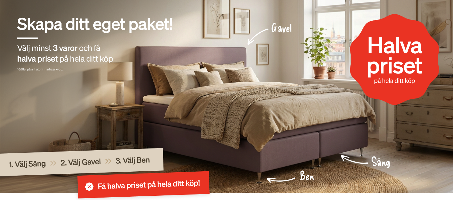 Skapa ditt eget paket, välj minst 3 varor få halva priset på hela ditt köp Skapa ditt eget paket, välj minst 3 varor få halva priset på hela ditt köp